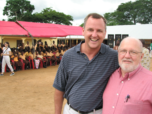 MCC Resident Country Director in Ghana Jim Bednar with ONE President and CEO David Lane, at Ghana’s Bowjiase Junior Secondary School.  Delegates from ONE and (RED) visited farmers, students, parents and teachers during a recent trip to learn how U.S. Government programs are making a positive difference in the lives of millions of Africans.
