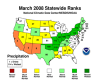 March 2008 Statewide Precipitation Ranks.
