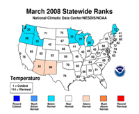 March 2008 Statewide Temperature Ranks.