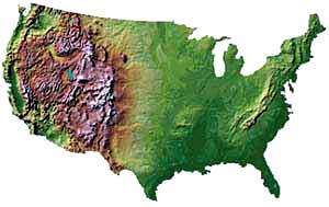 A Shaded Relief map of the United States.