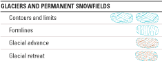 Glaciers and permanent showfields symbols.