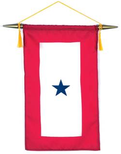 Blue Star Banner, indicating someone in the home is serving in the military.