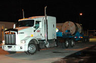 A WIPP trucking with the first shipment of remote-handled transuranic waste arriving at WIPP on January 23, 2007.