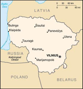 Map of Lithuania, Courtesy of The World Factbook