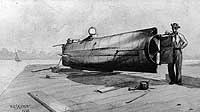 Photo # NH 999:  Confederate submarine H.L. Hunley, artwork by R.G. Skerrett