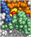 Illustation of an alcohol molecule bound to a protein.