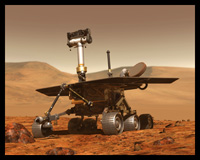 The rover standing on Martian terrain