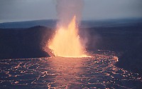 Lava fountain erupts through lava lake, Kilauea Iki Crater
