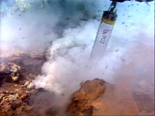 ROPOS capturing bubbles from the seafloor at Champagne vent site.