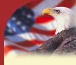 Photo collage of an American flag and a bald eagle