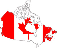 Image of the Canadian flag over the map