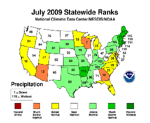 July 2009 Statewide Precipitation Ranks.