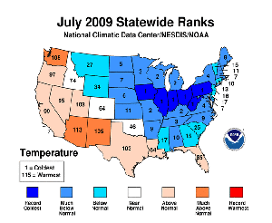 July 2009 Statewide Temperature Ranks.