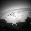 This first image shows the slope in front of Spirit. The rover's previous tracks are off to the left instead of directly in front of the rover.