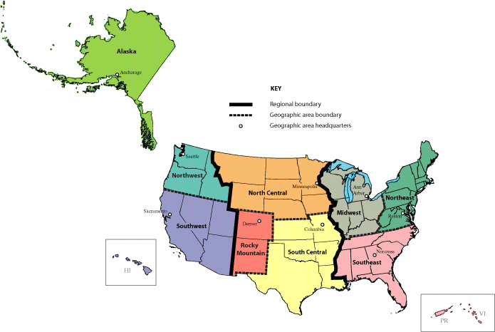 clickable map of regions and areas.