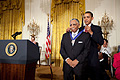 President Barack Obama presents the Medal of Freedom to Rev. Joseph Lowery, co-founder of the Southern 
Christian Leadership Conference,  during a ceremony in the East Room at the White House August 12, 2009. The medal is the country's highest civilian honor. Official White House Photo by Chuck Kennedy