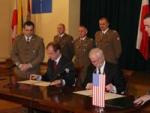 U.S. Secretary of Defense Robert Gates and Poland's Defense Minister Bogdan Klich sign a Memorandum of Understanding (MoU)