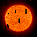 {304 Å thumbnail image of the solar tranisition
region}
