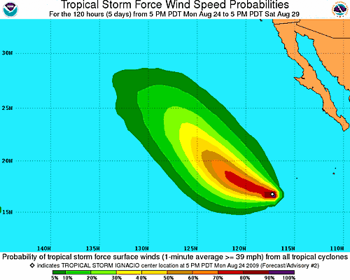 Tropical Storm IGNACIO 34-Knot Wind Speed Probabilities