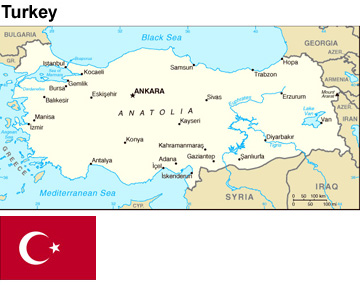 Turkey:  flag and map