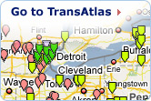 Go to TransAtlas. Photo of a map with various points marking alternative fuel stations.