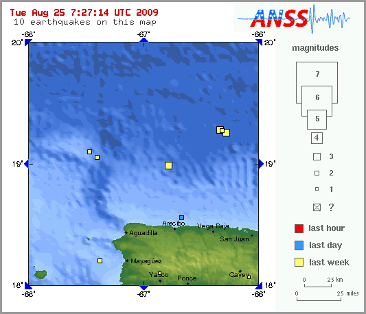 Map showing earthquakes