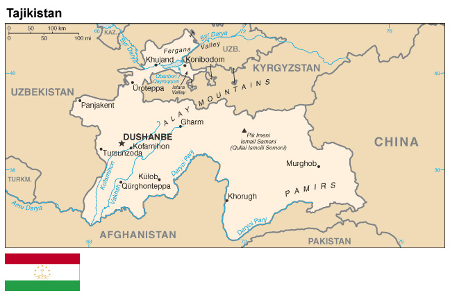 Tajikistan: Map and Flag