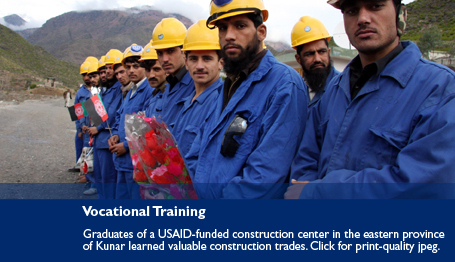 Vocational Training: Graduates of a USAID-funded construction center in the eastern province of Kunar learned valuable construction trades.  Click for print-quality jpeg - link will open in a new window.