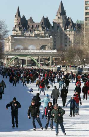 People ice skate on the Rideau Canal in Ottawa, Canada. January 30, 2005. [© AP Images]
