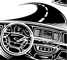 Illustration of car traveling on a road.