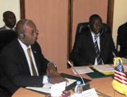 Ambassador Ron Kirk with Senegalese Minister of Commerce Amadou Niang during the press conference