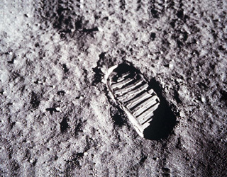 A close-up view of astronaut Buzz Aldrin's bootprint in the lunar soil, photographed with the 70mm lunar surface camera during Apollo 11's sojourn on the moon.  Image Credit: NASA