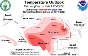 NOAA image of forecast winter temperatures for the USA. 