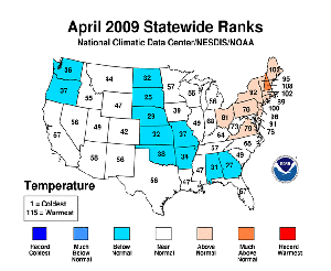 March 2009 Statewide Temperature ranks.