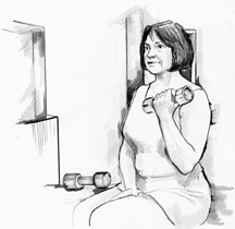 Drawing of a woman lifting a weight for exercise.