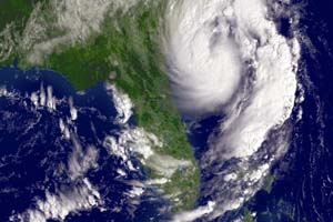 NOAA satellite image of Tropical Storm Ernesto taken on Aug. 31, 2006, at 10:45 a.m. EDT.