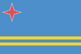 Flag of Aruba is blue, with two narrow, horizontal, yellow stripes across the lower portion and a red, four-pointed star outlined in white in the upper hoist-side corner.