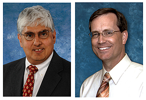 Oak Ridge National Laboratory's David Singh (left) and Jon Kreykes have been named UT-Battelle Corporate Fellows.