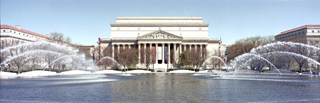 View of the National Archives Building in Washington, DC, from the Sculpture Garden.