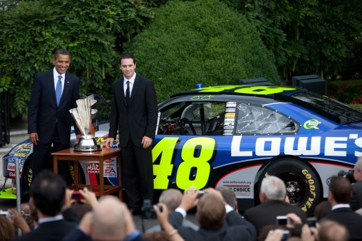 jpg  President Barack Obama with NASCAR 2008 Sprint Cup Champion Jimmie Johnson during a ceremony honoring him at the White House