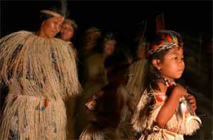 Macushi Indians perform a traditional dance during Rupununi Day in Lethem, Guyana, November 23, 2002. [© AP Images]