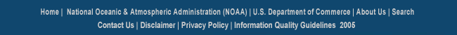 Footer banner with NOAA homepage link, DOC home page link, Disclaimer, privacy policy, quality guidelines links