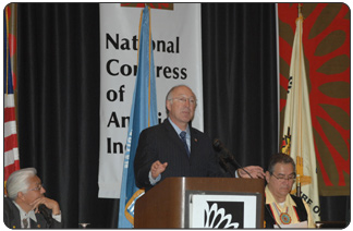  Secretary of the Interior Ken Salazar told American Indian leaders that President Obama's economic recovery package provides more than $2 billion to Indian Country to create jobs and stimulate business activity.    [Photo Credit: Tami Heilemann, DOI-NBC]