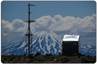 Ugashik-Peulik Volcano, Station PLWL, the main repeater for the Peulik network.  The American Recovery and Reinvestment Act provides $15.2 million to the U.S. Geological Survey to modernize the monitoring networks and warning systems at its five volcano observatories. [Photographer: Cyrus Read. Image courtesy of AVO/USGS] 