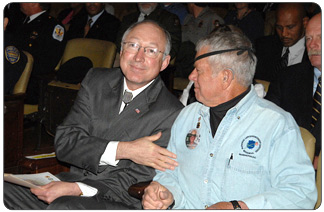 Secretary of the Interior Ken Salazar meets Bob Eggle, the father of National Park Service Ranger Kris Eggle. Kris was killed in the line of duty in August, 2002 at Organ Pipe Cactus National Monument. (Photo by Tami Heilemann, DOI)