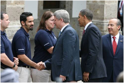 El Primer Ministro de Canada, Stephen Harper, el Presidente de los EStados Unidos, Barack Obama y el Presidente de México, Felipe Calderon