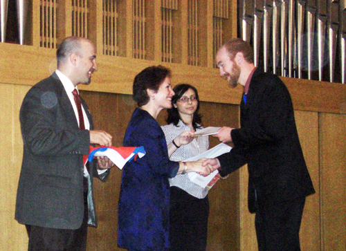 Ambassador Yovanovitch hands in theCertificates for Successfully Completing the pre-Service Training to the Peace Coprs Volunteers