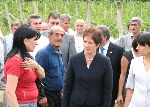 Ambassador Yovanovitch gets acquainted with howlocal farmers work with USDA and MCC-supported projects in Aygehovit village