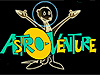 Cartoon host named Astro Ferret standing behind the word Astro-Venture