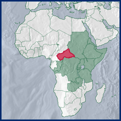 Map of East Africa highlighting Central African Republic